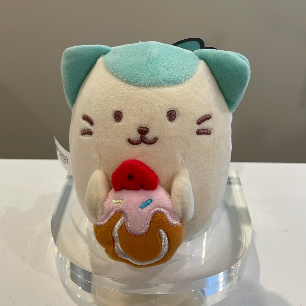 NWT Teal Kittiroll Holding a Cake Squishy Ball Cat Plush by Anirollz